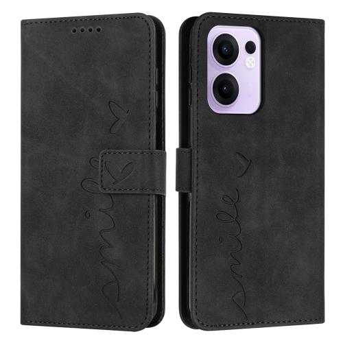 

For OPPO Reno13 F 5G / 4G Skin Feel Heart Embossed Leather Phone Case with Long Lanyard(Black)