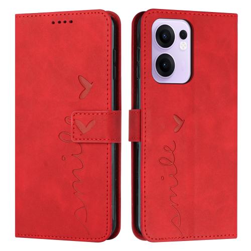 

For OPPO Reno13 F 5G / 4G Skin Feel Heart Embossed Leather Phone Case with Long Lanyard(Red)