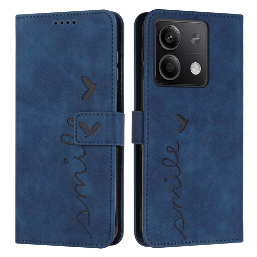 

For Xiaomi Redmi Note 13 Skin Feel Heart Embossed Leather Phone Case with Long Lanyard(Blue)
