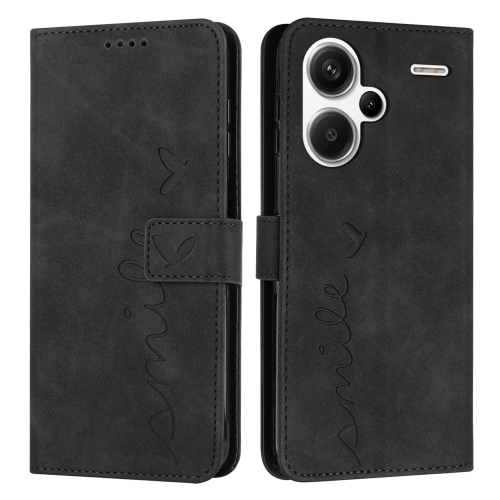 

For Xiaomi Redmi Note 13 Pro+ Skin Feel Heart Embossed Leather Phone Case with Long Lanyard(Black)