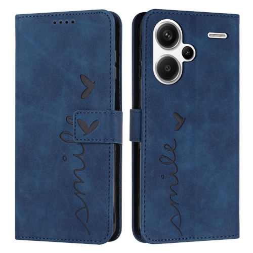 

For Xiaomi Redmi Note 13 Pro+ Skin Feel Heart Embossed Leather Phone Case with Long Lanyard(Blue)