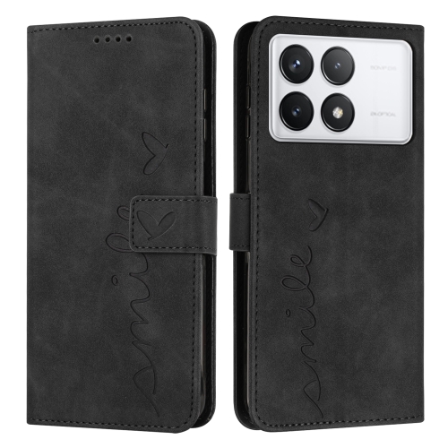 

For Xiaomi Redmi K70E Skin Feel Heart Embossed Leather Phone Case with Long Lanyard(Black)