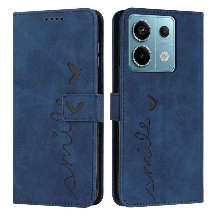 

For Xiaomi Redmi Note 13 Pro 4G Global Skin Feel Heart Embossed Leather Phone Case with Long Lanyard(Blue)