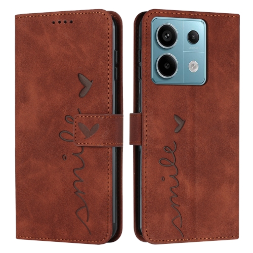 

For Xiaomi Redmi Note 13 Pro 4G Global Skin Feel Heart Embossed Leather Phone Case with Long Lanyard(Brown)