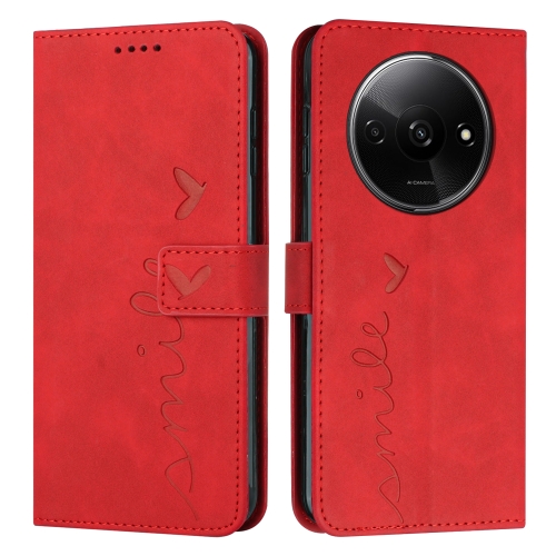 

For Xiaomi Redmi A3 Skin Feel Heart Embossed Leather Phone Case with Long Lanyard(Red)