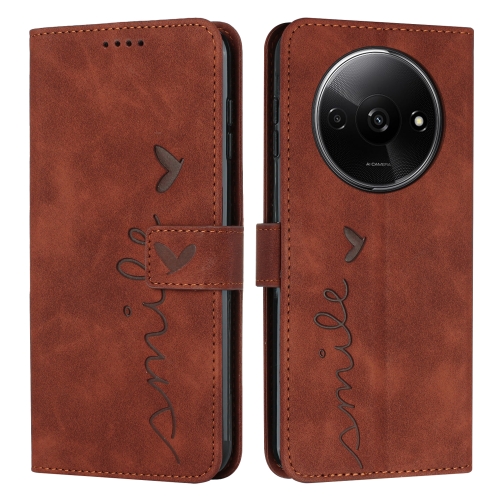 

For Xiaomi Redmi A3 Skin Feel Heart Embossed Leather Phone Case with Long Lanyard(Brown)