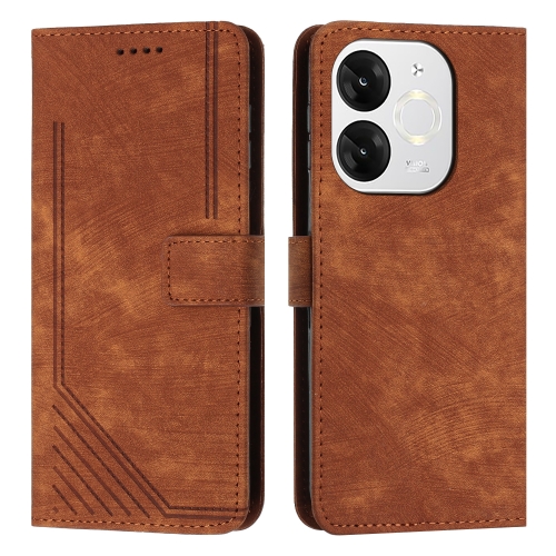 

For itel A80 Skin Feel Stripe Pattern Leather Phone Case with Lanyard(Brown)