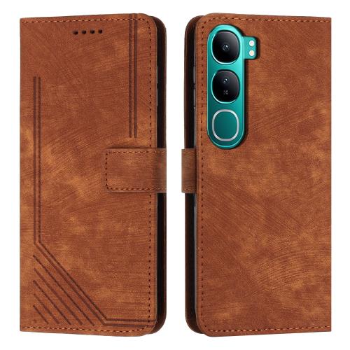 

For vivo Y300 Global / V40 Lite IDN Skin Feel Stripe Pattern Leather Phone Case with Lanyard(Brown)