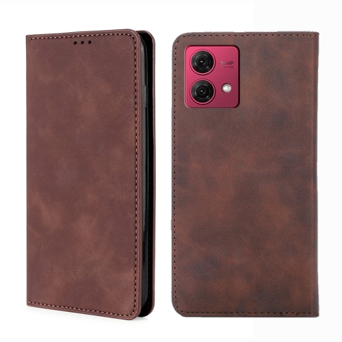 

For Motorola Moto G84 5G Skin Feel Magnetic Leather Phone Case(Dark Brown)