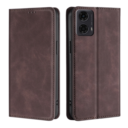 

For Motorola Moto G24 4G Skin Feel Magnetic Leather Phone Case(Dark Brown)
