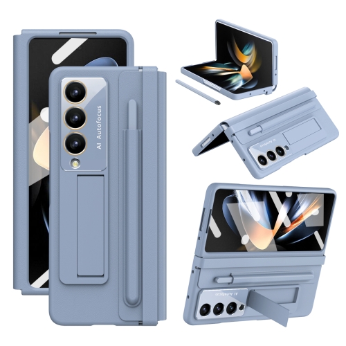 

For Samsung Galaxy Z Fold4 PU + PC Full Coverage Phone Case with Pen/Pen Slots(Blue)