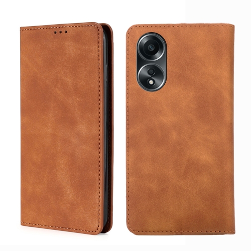 

For OPPO A58 4G Skin Feel Magnetic Leather Phone Case(Light Brown)