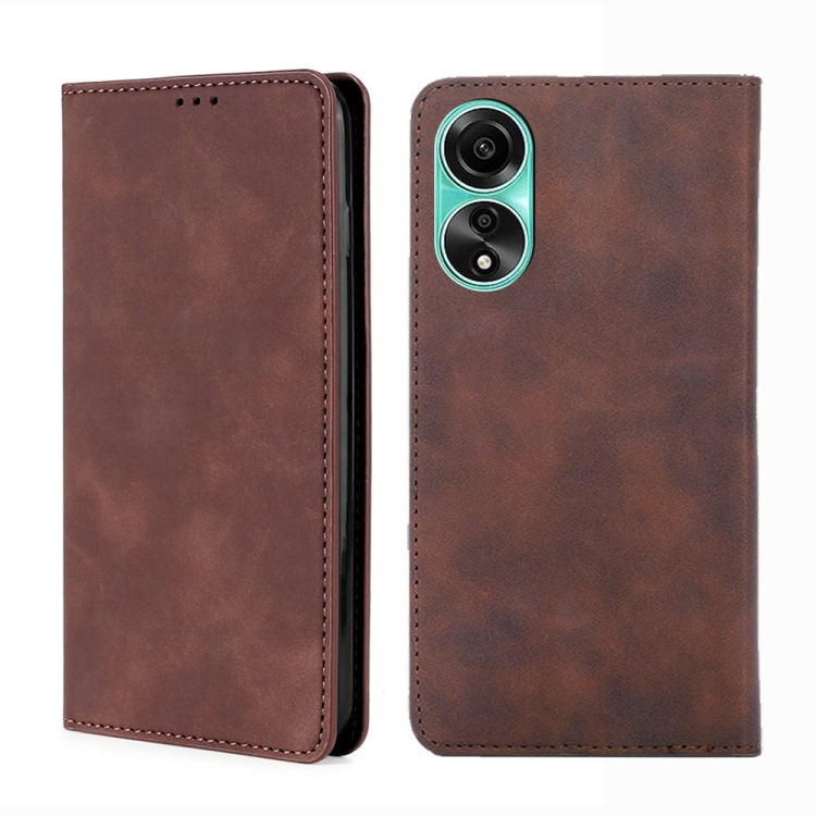 

For OPPO A78 4G Skin Feel Magnetic Leather Phone Case(Dark Brown)