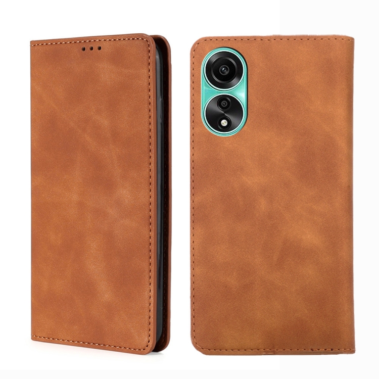 

For OPPO A78 4G Skin Feel Magnetic Leather Phone Case(Light Brown)