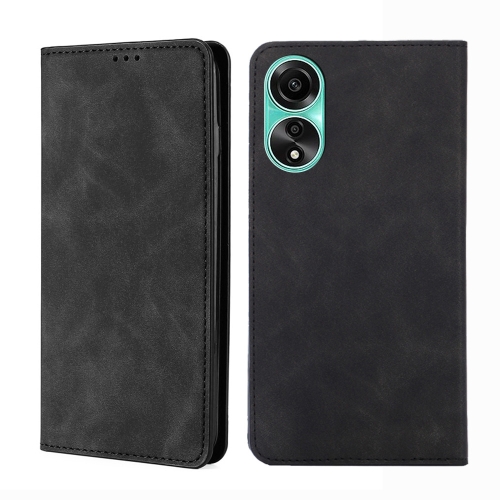 

For OPPO A78 4G Skin Feel Magnetic Leather Phone Case(Black)