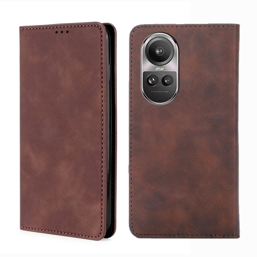 

For OPPO Reno 10 5G / Pro 5G Global Skin Feel Magnetic Leather Phone Case(Dark Brown)