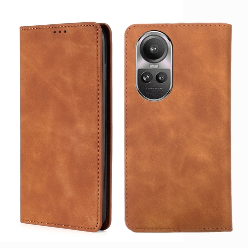 

For OPPO Reno 10 5G / Pro 5G Global Skin Feel Magnetic Leather Phone Case(Light Brown)