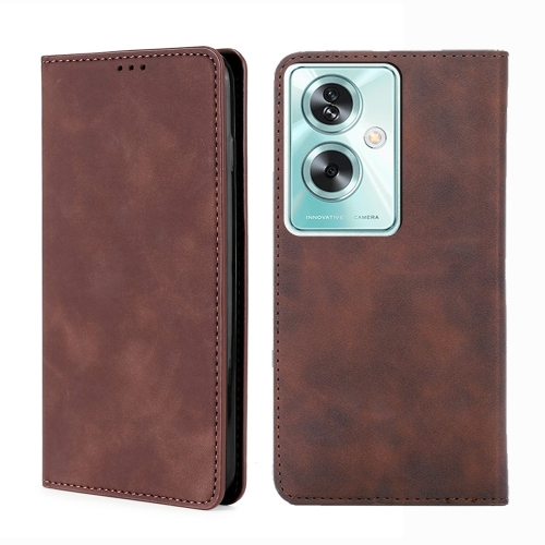 

For OPPO A79 5G Skin Feel Magnetic Leather Phone Case(Dark Brown)