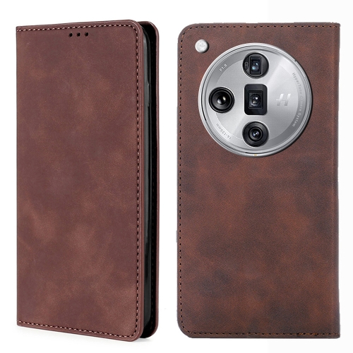 

For OPPO Find X7 Ultra 5G Skin Feel Magnetic Leather Phone Case(Dark Brown)