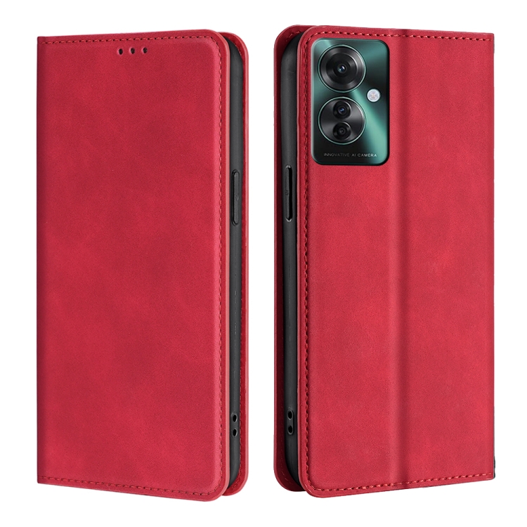 

For OPPO Reno11 F 5G Skin Feel Magnetic Leather Phone Case(Red)