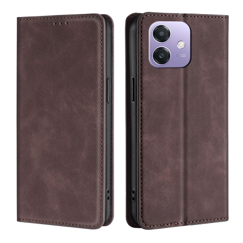 

For OPPO A3 5G India Skin Feel Magnetic Leather Phone Case(Dark Brown)