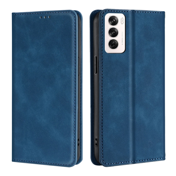 

For OPPO Reno12 5G Global Skin Feel Magnetic Leather Phone Case(Blue)