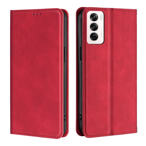 

For OPPO Reno12 5G Global Skin Feel Magnetic Leather Phone Case(Red)