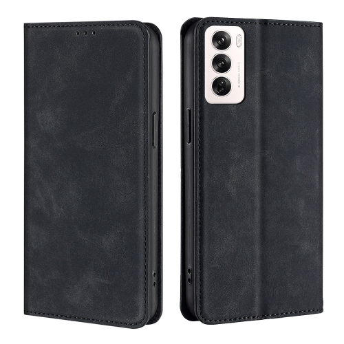 

For OPPO Reno12 5G Global Skin Feel Magnetic Leather Phone Case(Black)