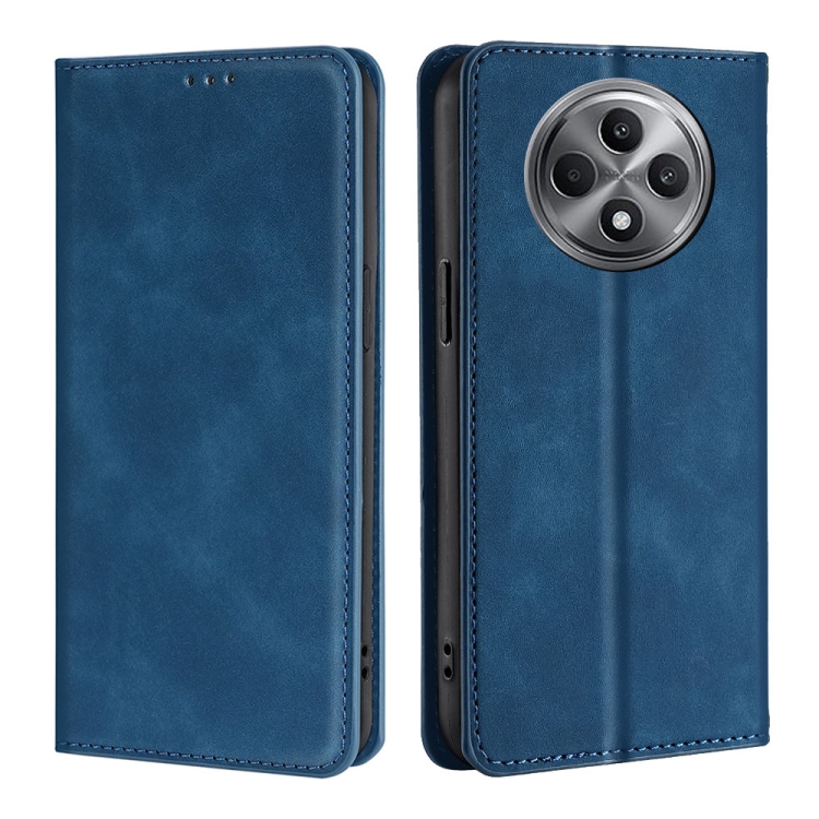 

For OPPO Reno12 F 5G Skin Feel Magnetic Leather Phone Case(Blue)