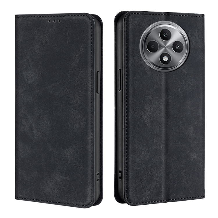 

For OPPO Reno12 F 5G Skin Feel Magnetic Leather Phone Case(Black)