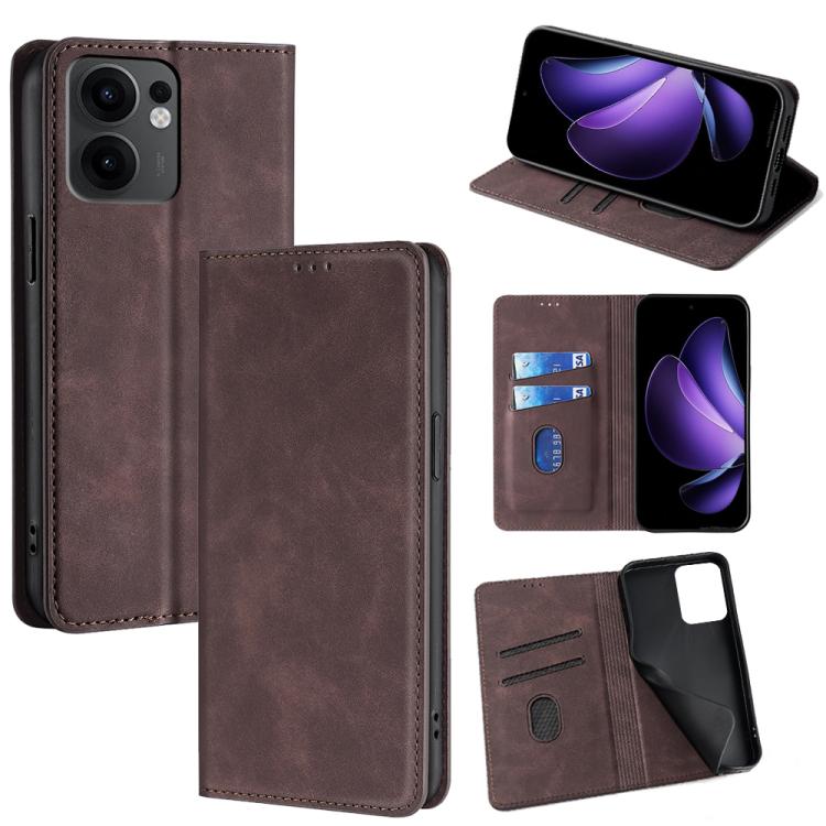 

For OPPO Reno13 F 5G / 4G Skin Feel Magnetic Leather Phone Case(Dark Brown)