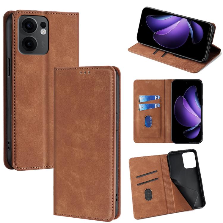 

For OPPO Reno13 F 5G / 4G Skin Feel Magnetic Leather Phone Case(Light Brown)