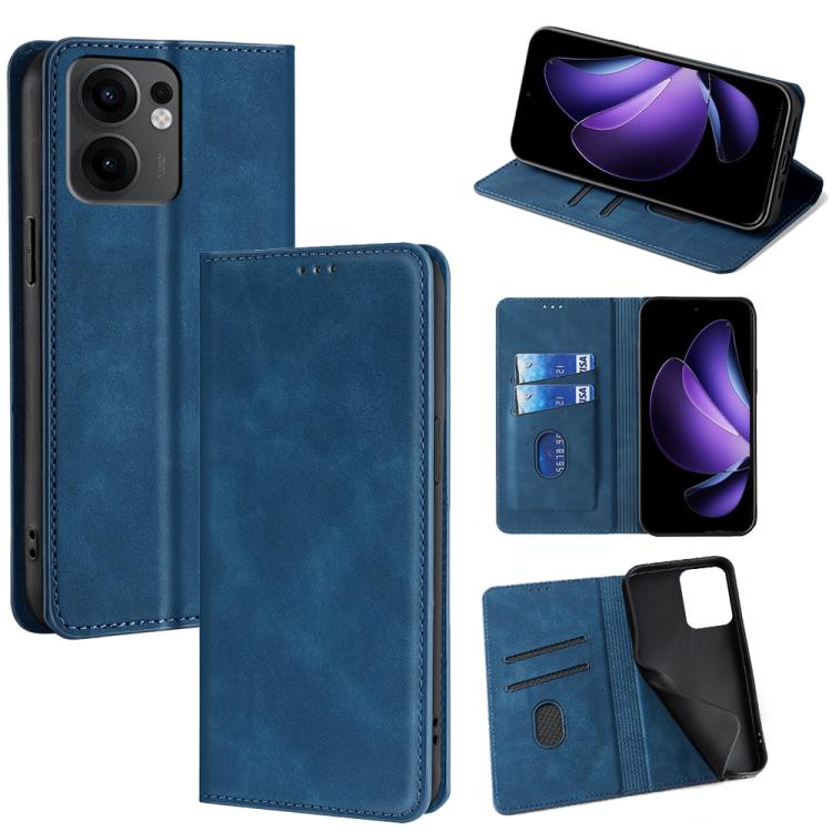 

For OPPO Reno13 F 5G / 4G Skin Feel Magnetic Leather Phone Case(Blue)