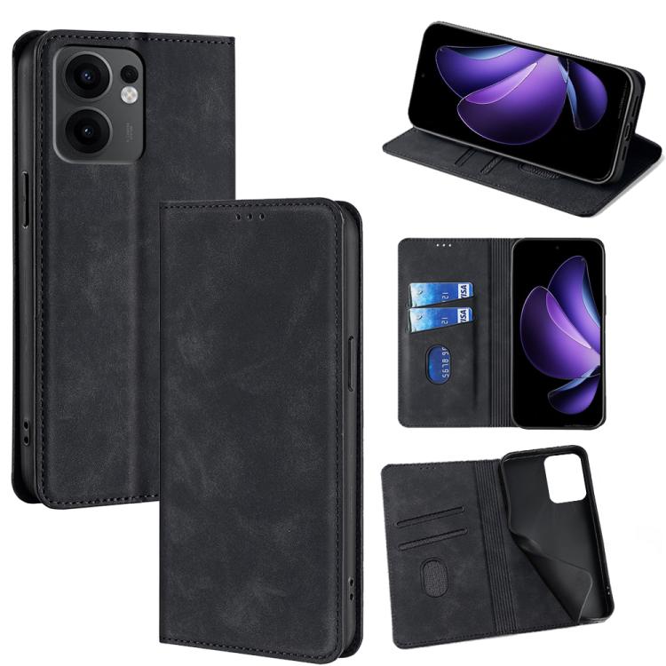 

For OPPO Reno13 F 5G / 4G Skin Feel Magnetic Leather Phone Case(Black)