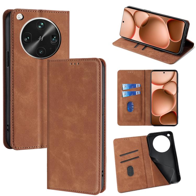 

For OPPO Find X8 Ultra 5G Skin Feel Magnetic Leather Phone Case(Light Brown)