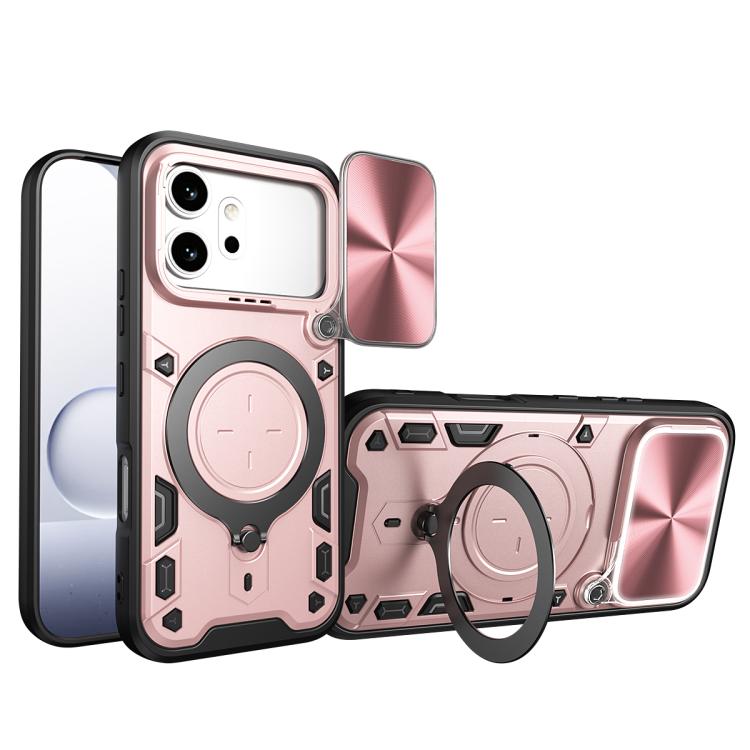 For Honor 600 / 600 Pro Global CD Texture Sliding Camshield Magnetic Holder Phone Case(Pink)