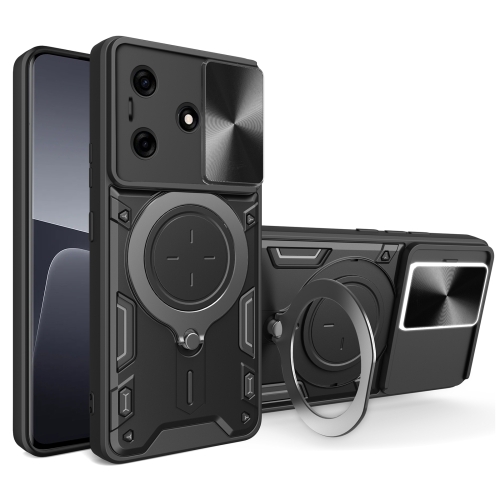 

For Tecno Spark 10 / Spark 10C CD Texture Sliding Camshield Magnetic Holder Phone Case(Black)