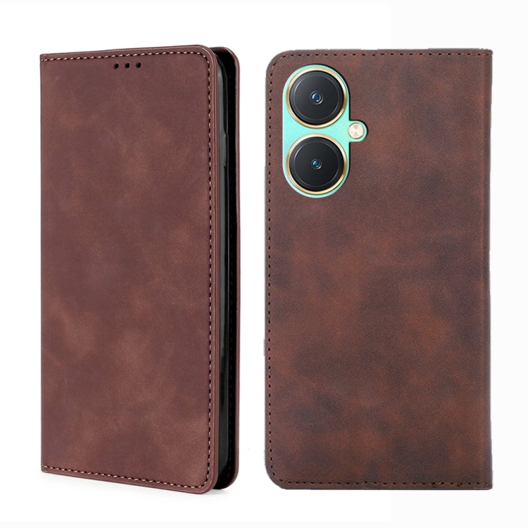 

For vivo Y27 4G Skin Feel Magnetic Leather Phone Case(Dark Brown)