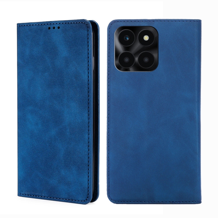 

For Honor X6A 4G Skin Feel Magnetic Leather Phone Case(Blue)