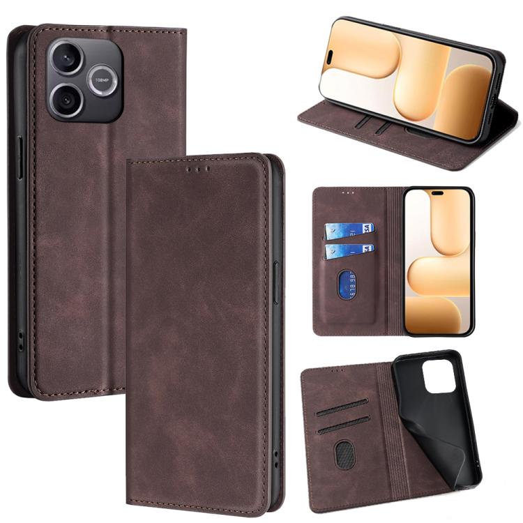 For Honor 600 Lite Global Skin Feel Magnetic Leather Phone Case(Dark Brown)