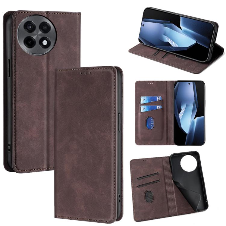 

For OnePlus Ace 5 / 5 Pro Skin Feel Magnetic Leather Phone Case(Dark Brown)