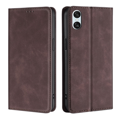 

For Sony Xperia 10 VI Skin Feel Magnetic Leather Phone Case(Dark Brown)