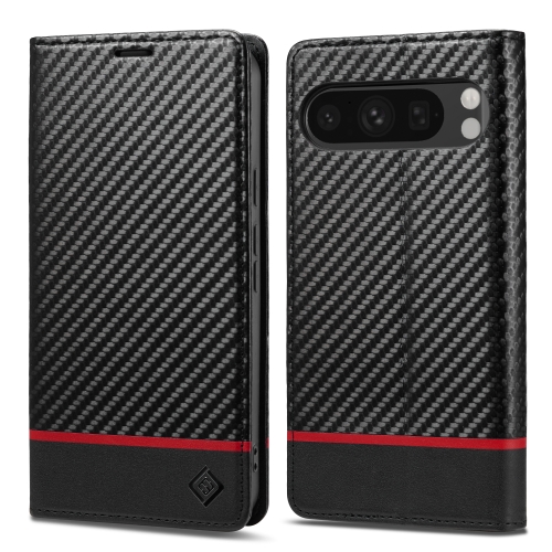 For Google Pixel 9 LC.IMEEKE Carbon Fiber Leather Phone Case(Horizontal Black)