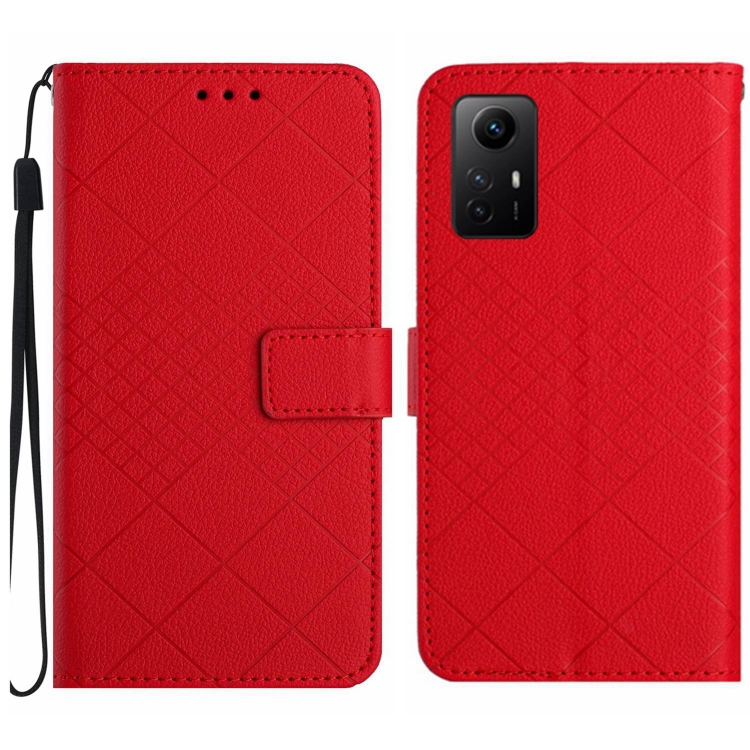 

For Xiaomi 12 Pro Rhombic Grid Texture Leather Phone Case(Red)