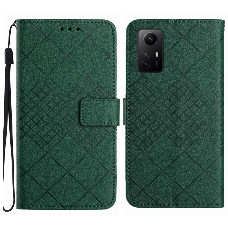 

For Xiaomi 12 Pro Rhombic Grid Texture Leather Phone Case(Green)