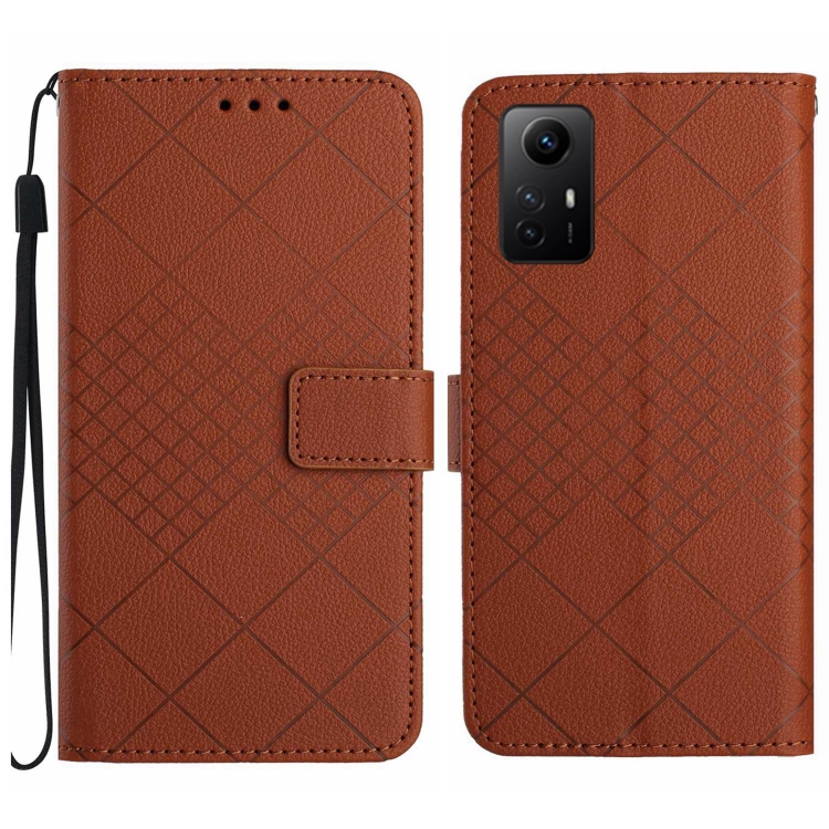 

For Xiaomi 12 Pro Rhombic Grid Texture Leather Phone Case(Brown)