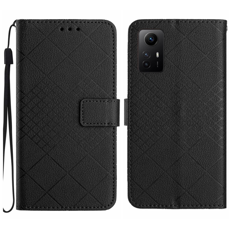 

For Xiaomi 12 Pro Rhombic Grid Texture Leather Phone Case(Black)