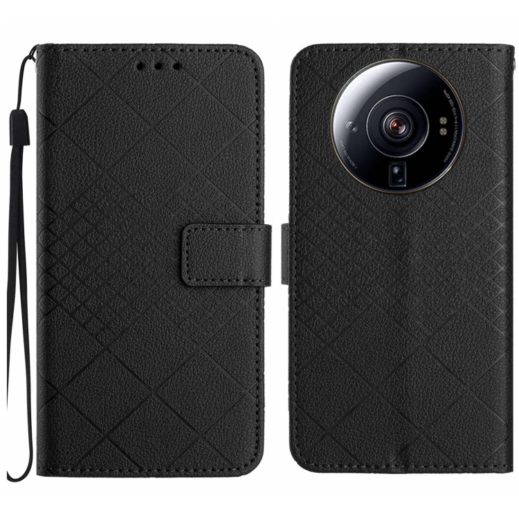 

For Xiaomi 12S Ultra Rhombic Grid Texture Leather Phone Case(Black)