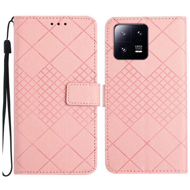 

For Xiaomi 13 Rhombic Grid Texture Leather Phone Case(Pink)