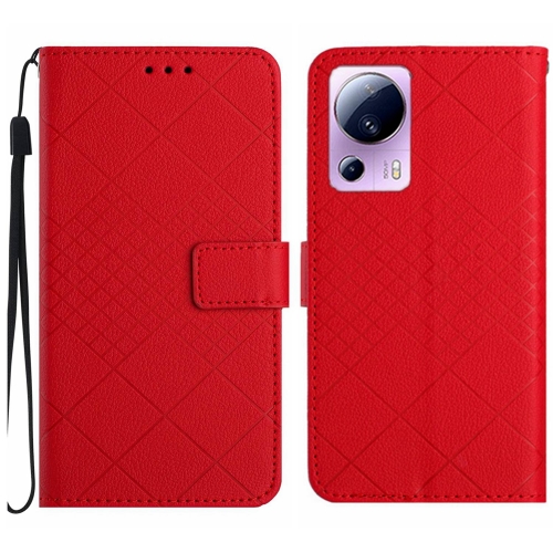 

For Xiaomi 13 Lite Rhombic Grid Texture Leather Phone Case(Red)